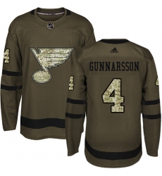 Men's Adidas St. Louis Blues #4 Carl Gunnarsson Authentic Green Salute to Service NHL Jersey