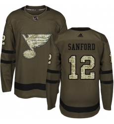 Men's Adidas St. Louis Blues #12 Zach Sanford Premier Green Salute to Service NHL Jersey