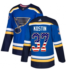 Youth Adidas St. Louis Blues #37 Klim Kostin Authentic Blue USA Flag Fashion NHL Jersey