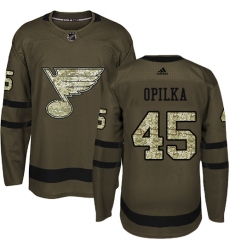 Men's Adidas St. Louis Blues #45 Luke Opilka Authentic Green Salute to Service NHL Jersey