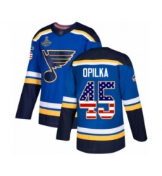 Men's St. Louis Blues #45 Luke Opilka Authentic Blue USA Flag Fashion 2019 Stanley Cup Champions Hockey Jersey