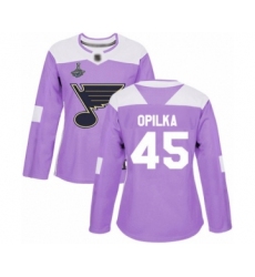 Women's St. Louis Blues #45 Luke Opilka Authentic Purple Fights Cancer Practice 2019 Stanley Cup Champions Hockey Jersey