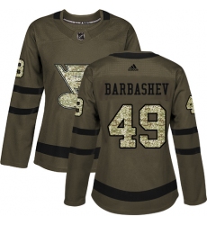 Women's Adidas St. Louis Blues #49 Ivan Barbashev Authentic Green Salute to Service NHL Jersey