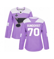 Women's St. Louis Blues #70 Oskar Sundqvist Authentic Purple Fights Cancer Practice 2019 Stanley Cup Champions Hockey Jersey
