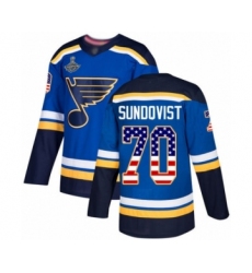Youth St. Louis Blues #70 Oskar Sundqvist Authentic Blue USA Flag Fashion 2019 Stanley Cup Champions Hockey Jersey
