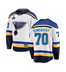 Youth St. Louis Blues #70 Oskar Sundqvist Fanatics Branded White Away Breakaway 2019 Stanley Cup Champions Hockey Jersey