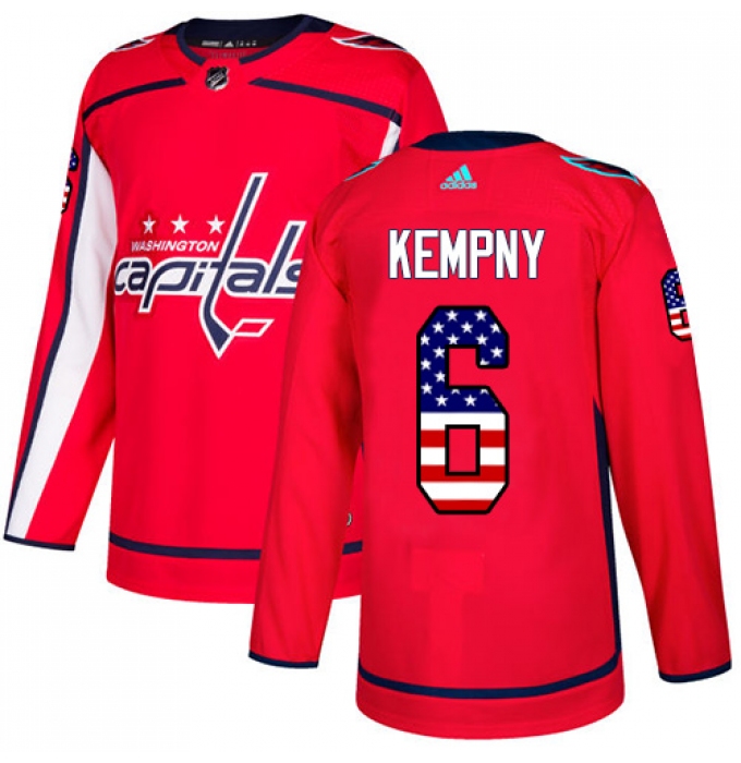 Men's Adidas Washington Capitals #6 Michal Kempny Authentic Red USA Flag Fashion NHL Jersey