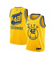 Men's Golden State Warriors #42 Nate Thurmond Authentic Gold Hardwood Classics Basketball Jersey - The City Classic Edition