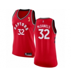 Women's Toronto Raptors #32 KJ McDaniels Swingman Red 2019 Basketball Finals Champions Jersey - Icon Edition