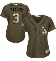 Women's Majestic Los Angeles Dodgers #3 Chris Taylor Replica Green Salute to Service MLB Jersey