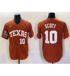 Men's Texas Longhorns #10 Mia Scott Orange 2025 World Series & SEC Patch Stitched Jersey