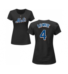Baseball Women's New York Mets #4 Jed Lowrie Black Name & Number T-Shirt