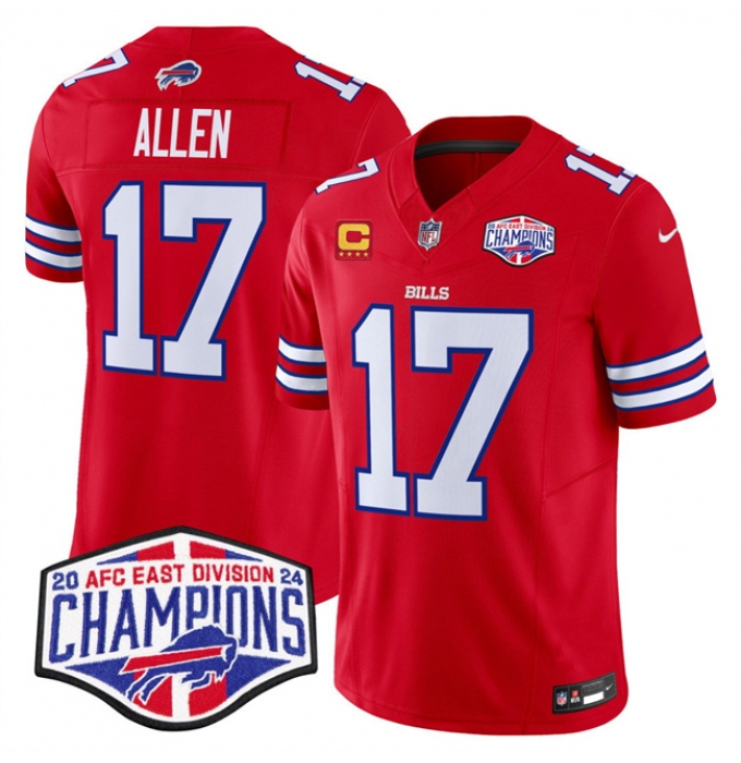 Men's Buffalo Bills #17 Josh Allen Red F.U.S.E. 2024 AFC East Division Champions With 4-Star C Vapor Limited Stitched Football Jersey