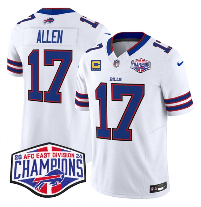 Men's Buffalo Bills #17 Josh Allen White F.U.S.E. 2024 AFC East Division Champions With 4-Star C Vapor Limited Stitched Football Jersey