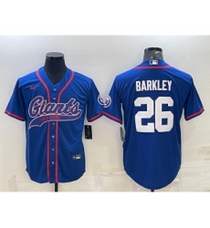 Men's New York Giants #26 Saquon Barkley Blue With Patch Cool Base Stitched Baseball Jersey