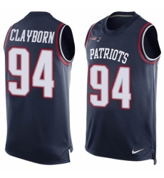 Men's Nike New England Patriots #94 Adrian Clayborn Limited Navy Blue Player Name & Number Tank Top NFL Jersey