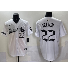 Men's Milwaukee Brewers #22 Christian Yelich White 'Gothic 414 Shadows Edition' Vapor Premier Limited Stitched Jersey