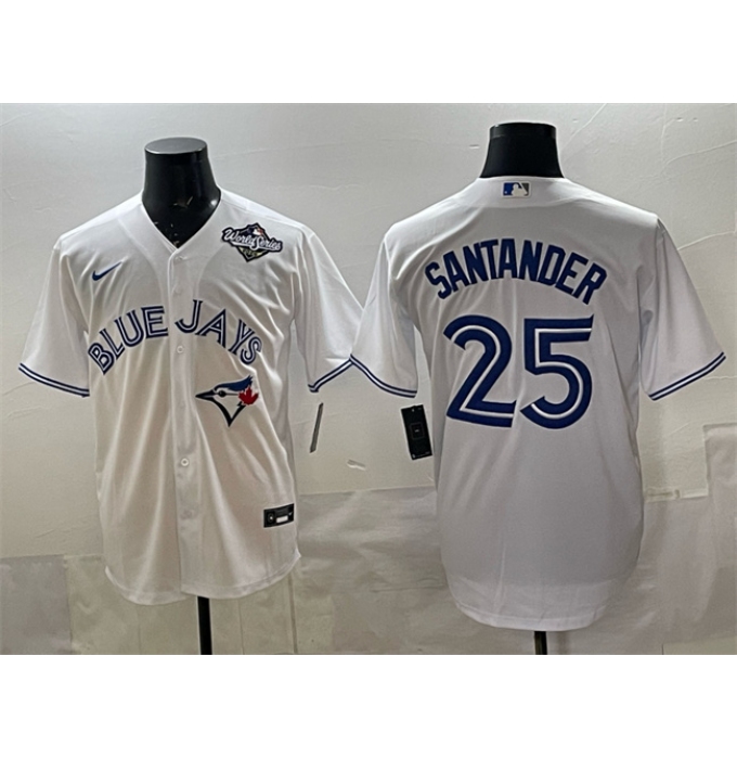 Men's Toronto Blue Jays #25 Anthony Santander White 2025 World Series Home Cool Base Stitched Baseball Jersey
