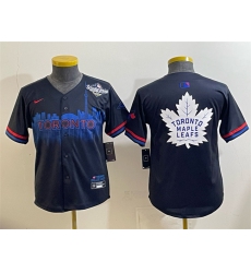 Youth Toronto Blue Jays & Leafs Navy 2025 World Series City Connect With White Leafs Logo Limited Stitched Baseball Jersey