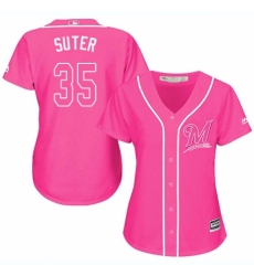 Women's Majestic Milwaukee Brewers #35 Brent Suter Replica Pink Fashion Cool Base MLB Jersey