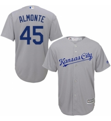 Youth Majestic Kansas City Royals #45 Abraham Almonte Authentic Grey Road Cool Base MLB Jersey