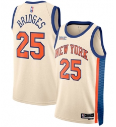 Men's New Yok Knicks #25 Mikal Bridges Cream 2025-26 City Edition Swingman Stitched Basketball Jersey