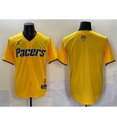 Men's Indiana Pacers Blank Yellow 2025 Finals Vapor Stitched Baseball Jersey