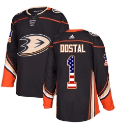 Men's Adidas Anaheim Ducks #1 Lukas Dostal Authentic Black USA Flag Fashion NHL Jersey