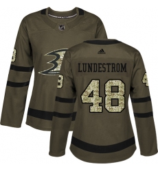 Women's Adidas Anaheim Ducks #48 Isac Lundestrom Authentic Green Salute to Service NHL Jersey