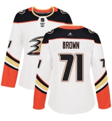 Women's Adidas Anaheim Ducks #71 J.T. Brown Authentic White Away NHL Jersey