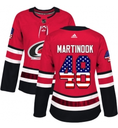 Women's Adidas Carolina Hurricanes #48 Jordan Martinook Authentic Red USA Flag Fashion NHL Jersey