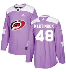 Youth Adidas Carolina Hurricanes #48 Jordan Martinook Authentic Purple Fights Cancer Practice NHL Jersey