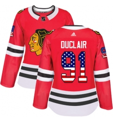 Women's Adidas Chicago Blackhawks #91 Anthony Duclair Authentic Red USA Flag Fashion NHL Jersey