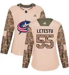 Women's Adidas Columbus Blue Jackets #55 Mark Letestu Authentic Camo Veterans Day Practice NHL Jersey