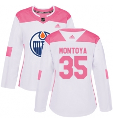 Women's Adidas Edmonton Oilers #35 Al Montoya Authentic White Pink Fashion NHL Jersey