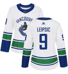 Women's Adidas Vancouver Canucks #9 Brendan Leipsic Authentic White Away NHL Jersey