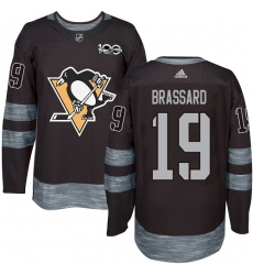 Men's Adidas Pittsburgh Penguins #19 Derick Brassard Authentic Black 1917-2017 100th Anniversary NHL Jersey