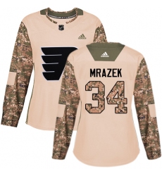 Women's Adidas Philadelphia Flyers #34 Petr Mrazek Authentic Camo Veterans Day Practice NHL Jersey