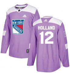 Men's Adidas New York Rangers #12 Peter Holland Authentic Purple Fights Cancer Practice NHL Jersey