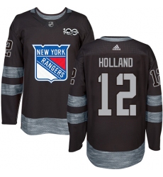 Men's Adidas New York Rangers #12 Peter Holland Premier Black 1917-2017 100th Anniversary NHL Jersey