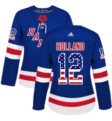 Women's Adidas New York Rangers #12 Peter Holland Authentic Royal Blue USA Flag Fashion NHL Jersey