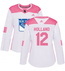 Women's Adidas New York Rangers #12 Peter Holland Authentic White Pink Fashion NHL Jersey