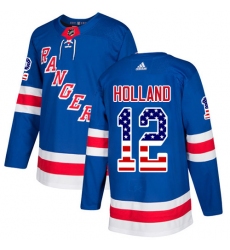 Youth Adidas New York Rangers #12 Peter Holland Authentic Royal Blue USA Flag Fashion NHL Jersey