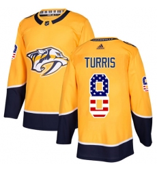 Men's Adidas Nashville Predators #8 Kyle Turris Authentic Gold USA Flag Fashion NHL Jersey