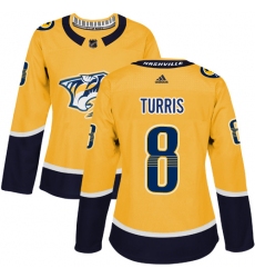 Women's Adidas Nashville Predators #8 Kyle Turris Authentic Gold Home NHL Jersey
