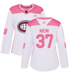 Women's Adidas Montreal Canadiens #37 Antti Niemi Authentic White Pink Fashion NHL Jersey