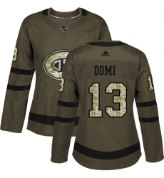 Women's Adidas Montreal Canadiens #13 Max Domi Authentic Green Salute to Service NHL Jersey