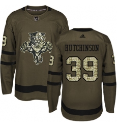 Men's Adidas Florida Panthers #39 Michael Hutchinson Premier Green Salute to Service NHL Jersey