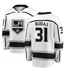 Men's Los Angeles Kings #31 Peter Budaj Authentic White Away Fanatics Branded Breakaway NHL Jersey