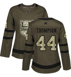 Women's Adidas Los Angeles Kings #44 Nate Thompson Authentic Green Salute to Service NHL Jersey